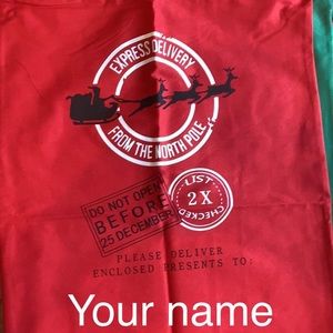 Heavy duty canvas drawstring Santa sacks.